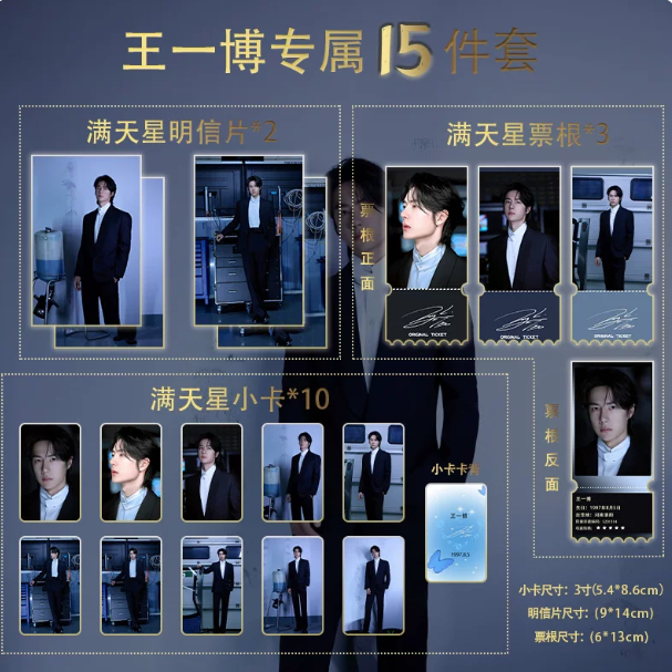 Wang Yibo „Blue Suit“ – blau-graues Fotokarten-Komplettset mit 15 Karten 🇨🇳