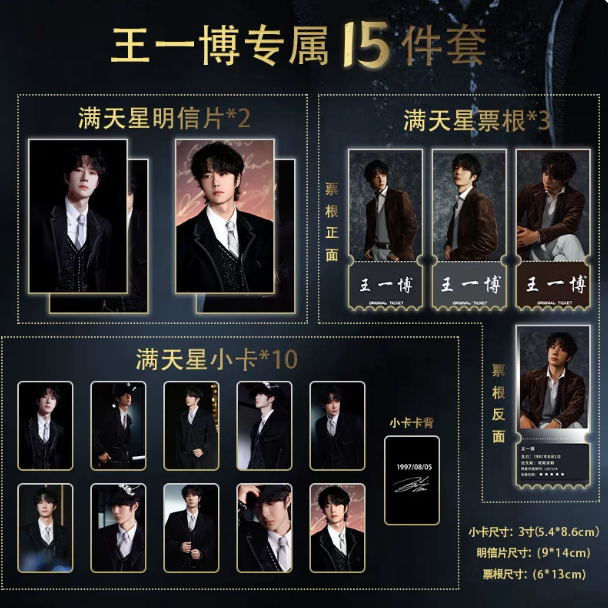 Wang Yibo – Weibo Night – 15-teiliges Kartenset mit Postkarten und Ticketkarten 🇨🇳