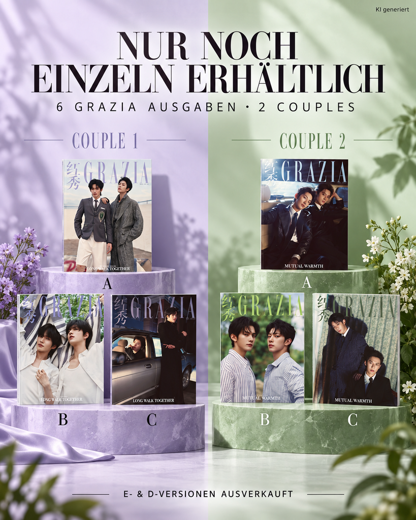 GRAZIA China – ABO Desire – Couple 1 & Couple 2 – Einzelausgaben A, B oder C mit Fotokarten 🇨🇳